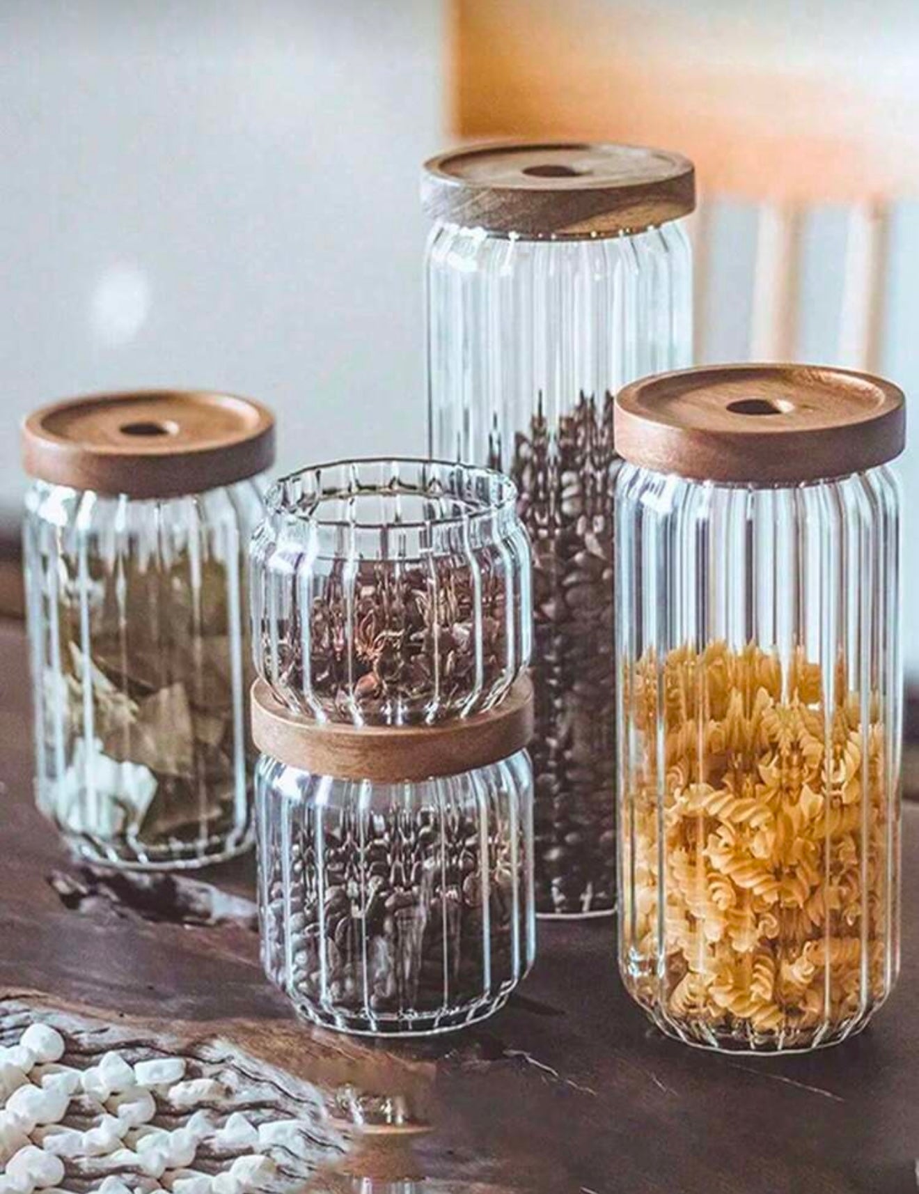 Wood Sealed Glass Jar with wooden lid
