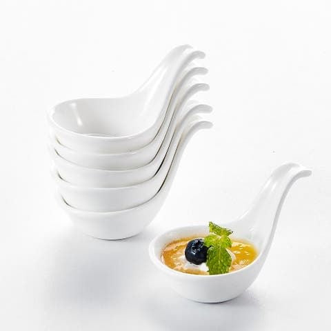 Set of 6 Elegant White Porcelain Snack & Sauce Bowls