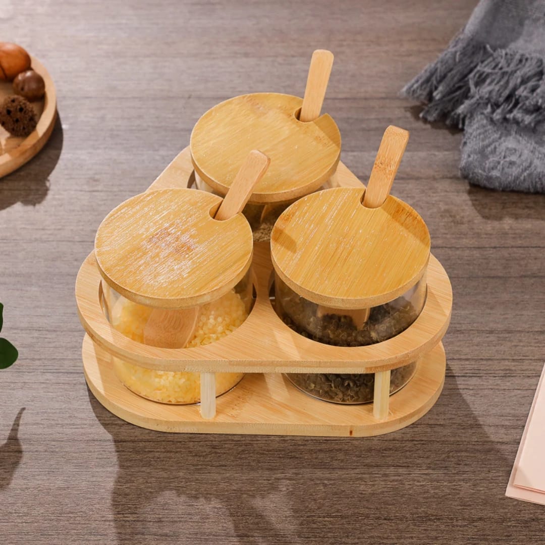 Set of 3 Glass Jars with Stand