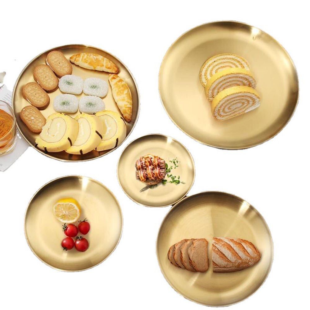 1pcs Elegant Gold Stainless Steel plates for breakfast