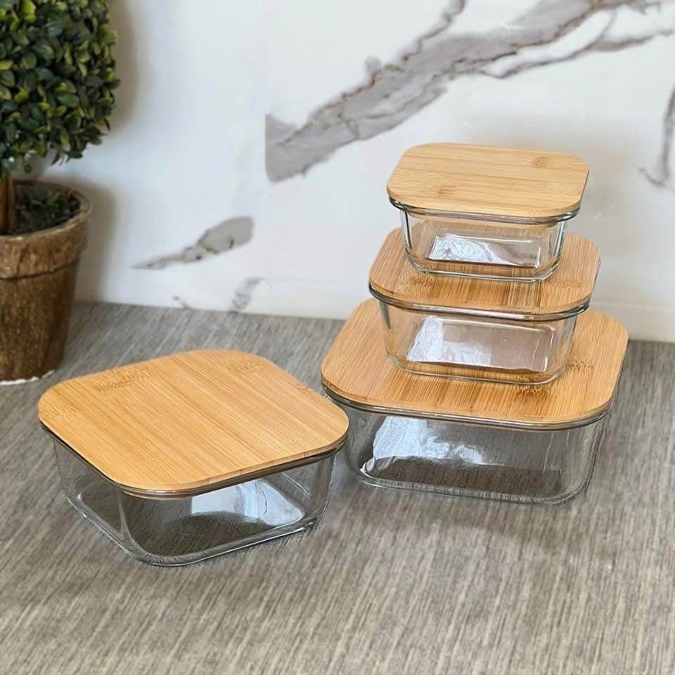 Set of 4 Square Glass Tuperware