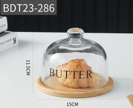 Ceramic Butter Dish with Wooden Base & Knife