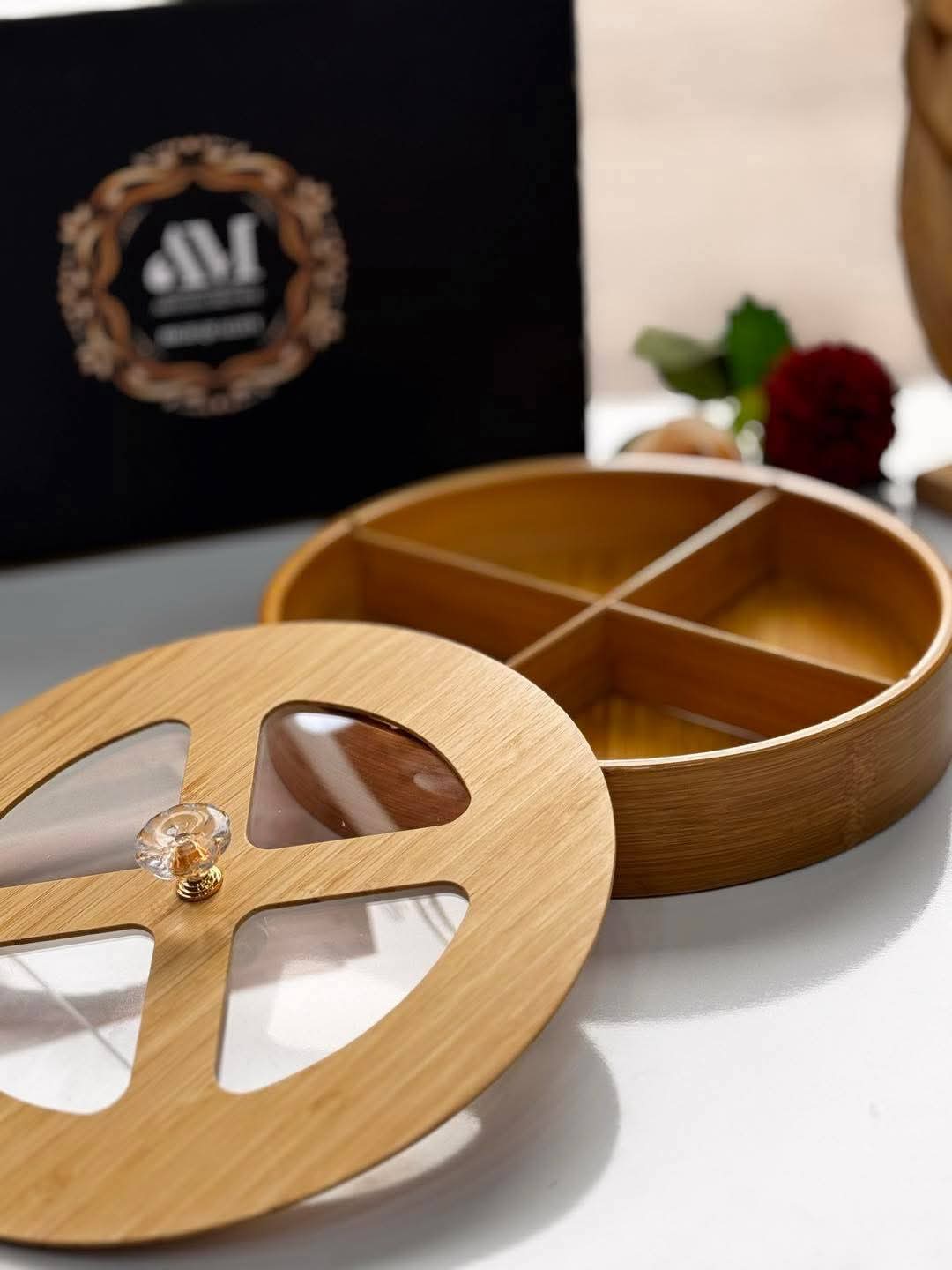 Bamboo Wood Circle Organizer in 4 sections