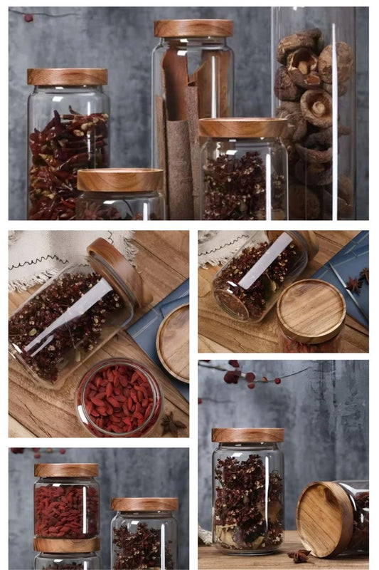1pc Wood Lid Glass Airtight