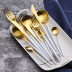 White/Gold Stainless Steel Flatware Set – 60-Piece Service for 12
