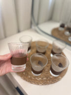 12-Piece Ribbed Glass Coffee Cup Set with Wood Grip