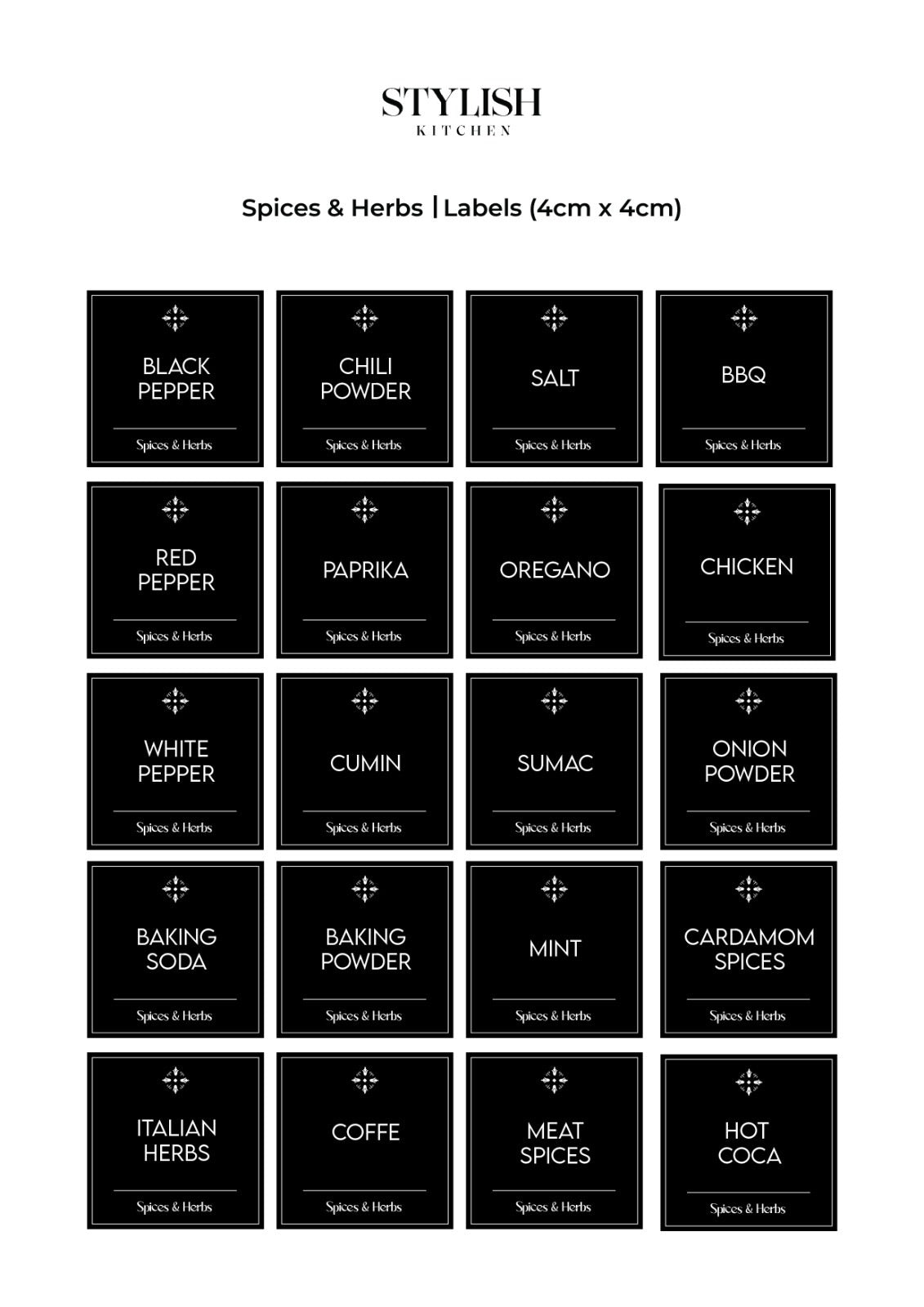 Stylish Kitchen Labels (4x4)