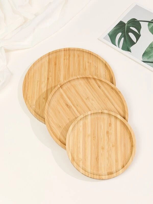 3pcs-Circular Bamboo Serving Trays