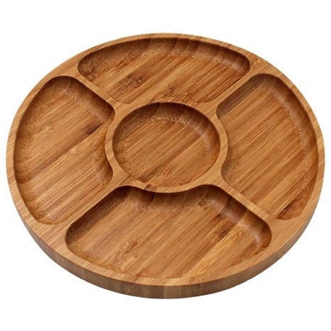 Round Wooden Serving Platter – 7 Sectional Compartments