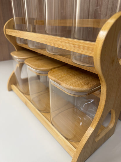 7-Piece Bamboo Storage Jar Set with Wooden Rack