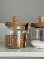 Set of 3 Glass Jars with Wood Spoons