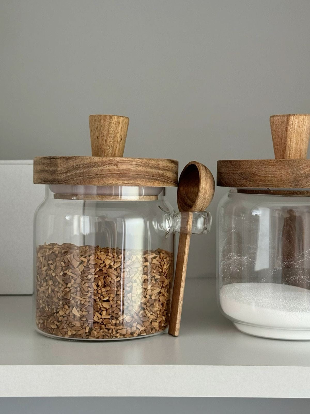 Set of 3 Glass Jars with Wood Spoons