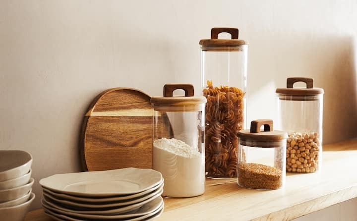 Glass Storage Jars with Wooden Lids