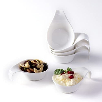 Set of 6 Elegant White Porcelain Snack & Sauce Bowls