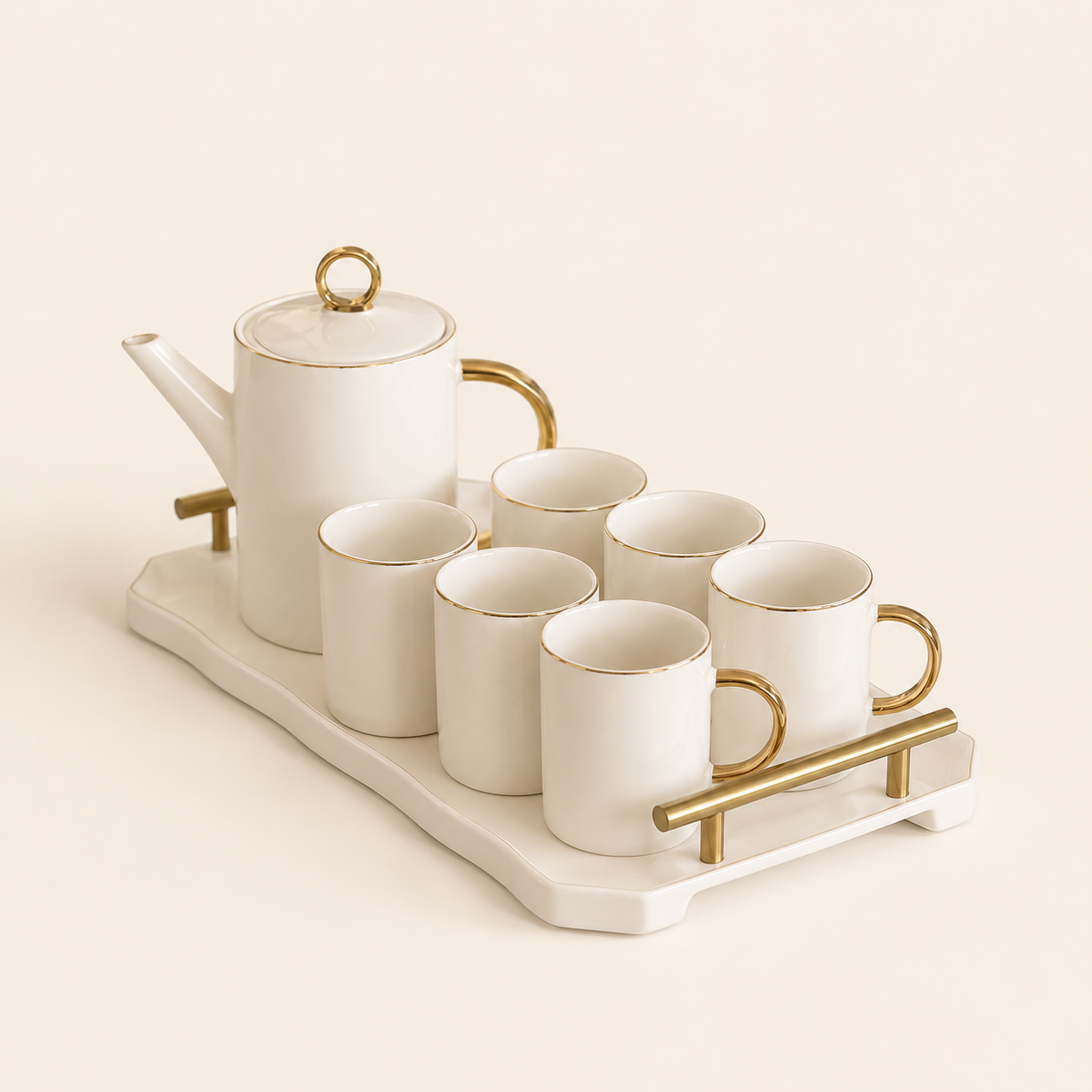 Luxury White Ceramic Mugs Set with Gold Accents
