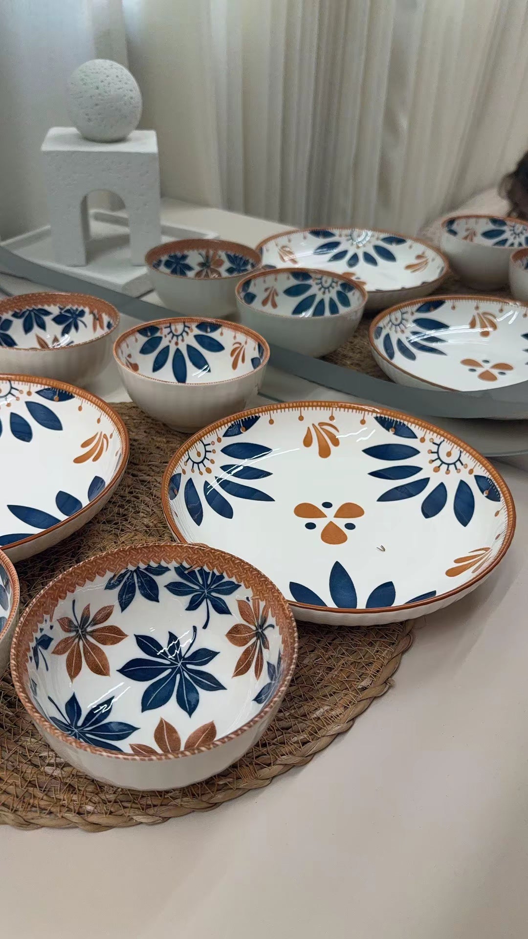 Elegant Floral Ceramic Serving Set – 6 Pieces