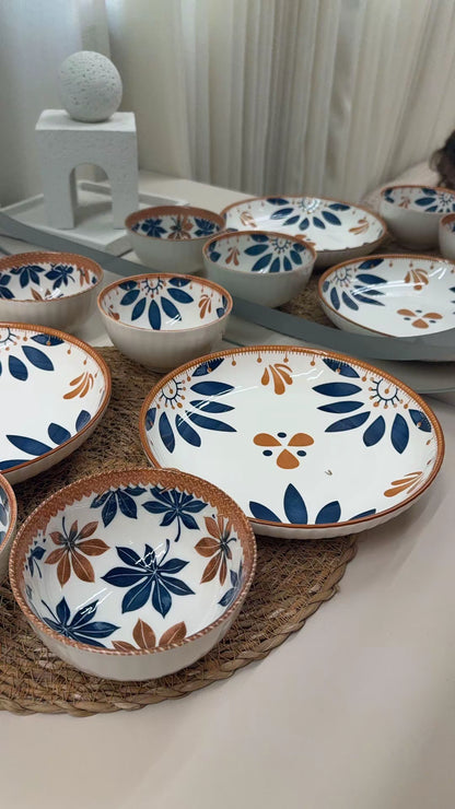 Elegant Floral Ceramic Serving Set – 6 Pieces