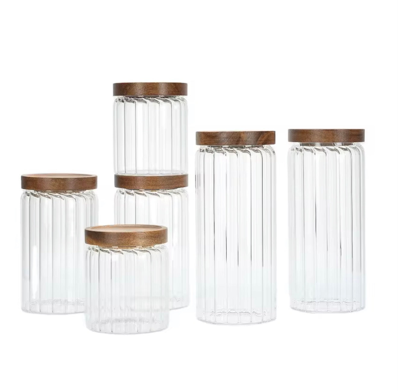 Glass Storage Jars Set with Wooden Lids