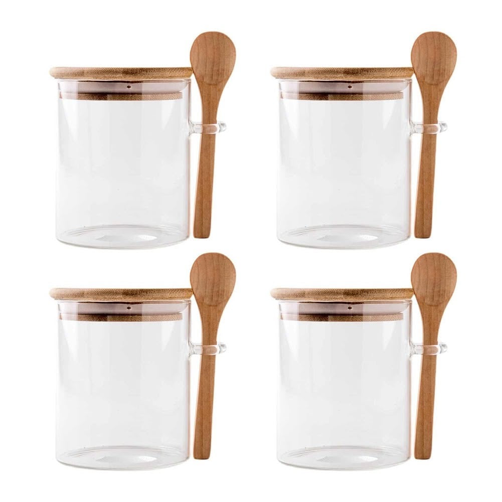 12pcs - Glass Storage Jar with Bamboo Lid & Spoon