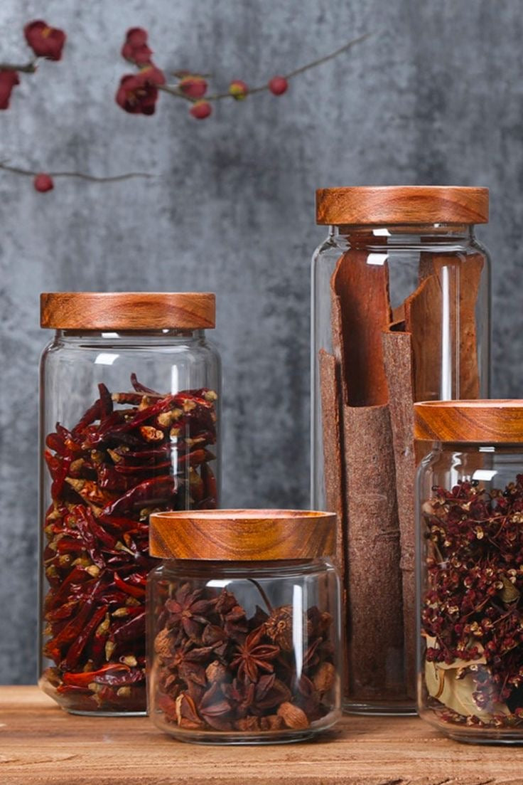 1pc Wood Lid Glass Airtight