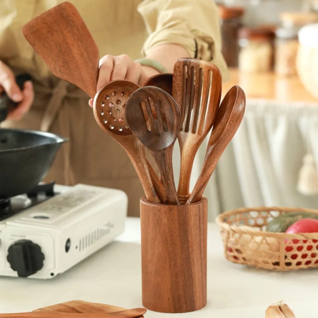 Premium 7 pieces wooden utensil set