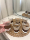 12-Piece Ribbed Glass Coffee Cup Set with Wood Grip