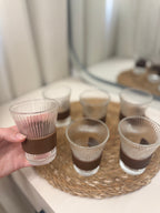 12-Piece Ribbed Glass Coffee Cup Set with Wood Grip