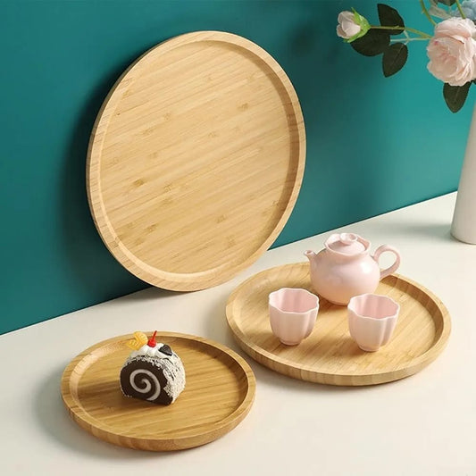 3pcs-Circular Bamboo Serving Trays