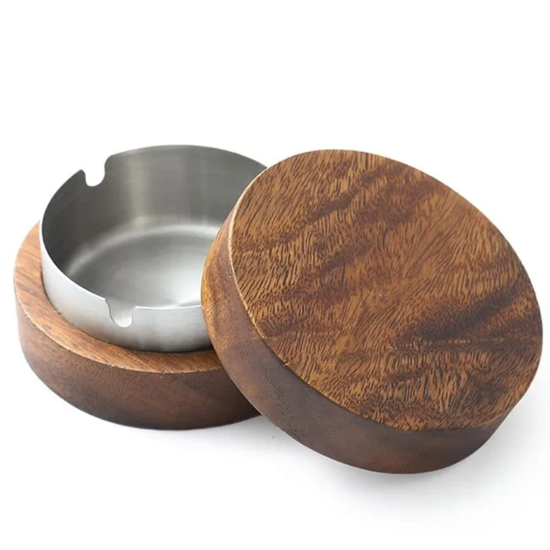 Elegnat wood and stainless steel ashtray