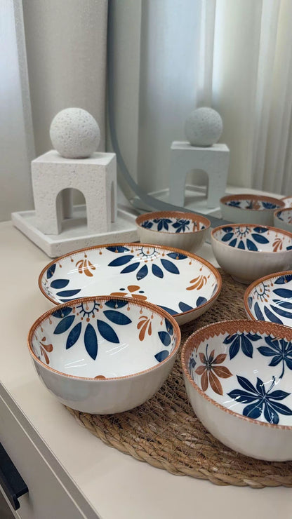 Elegant Floral Ceramic Serving Set – 6 Pieces