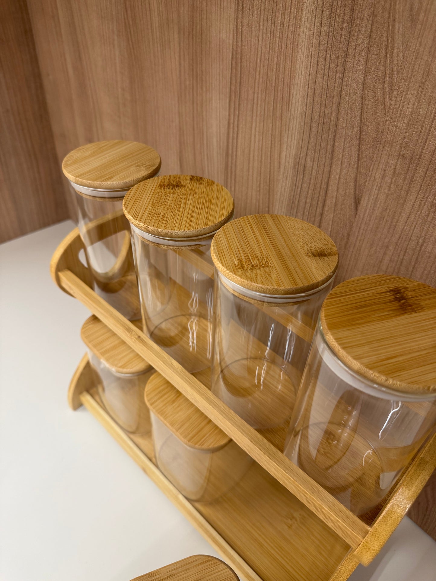 7-Piece Bamboo Storage Jar Set with Wooden Rack