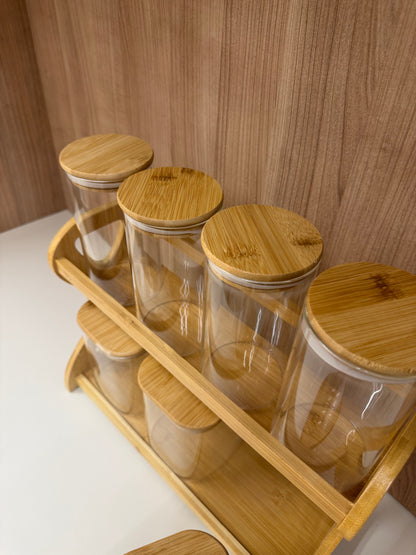 7-Piece Bamboo Storage Jar Set with Wooden Rack