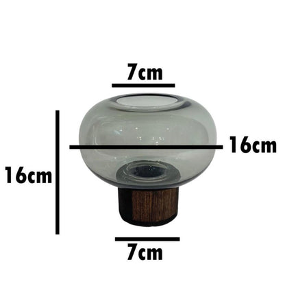 2pcs-Flattened Glass Vase with Walnut Wood Base