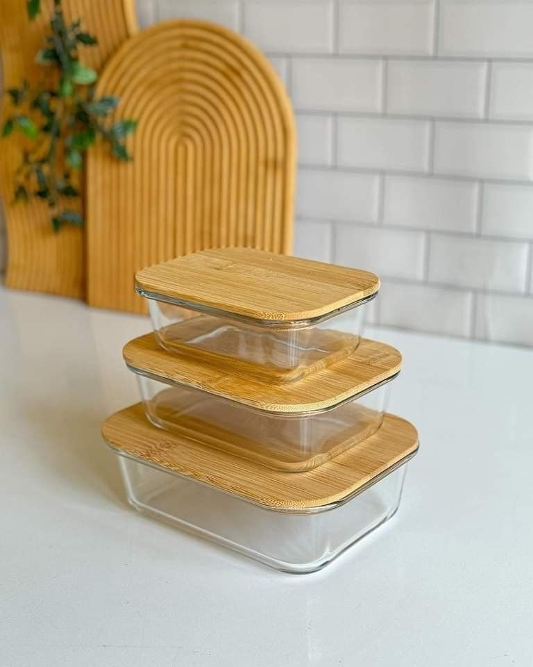 Glass Storage Containers with Bamboo Lids – Set of 3
