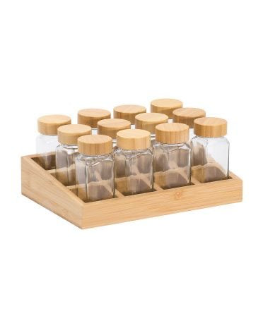 12pcs Spices Jars with Wood Stand