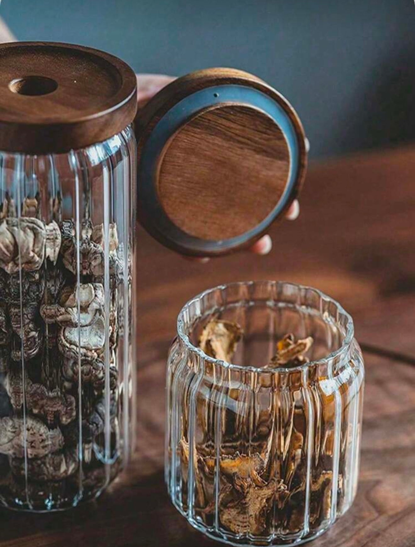 Wood Sealed Glass Jar with wooden lid