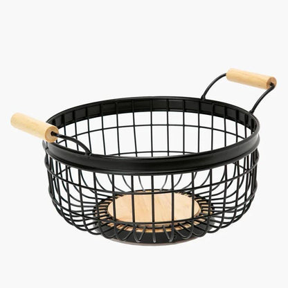 Metal Wire Storage Basket with Wooden Handles