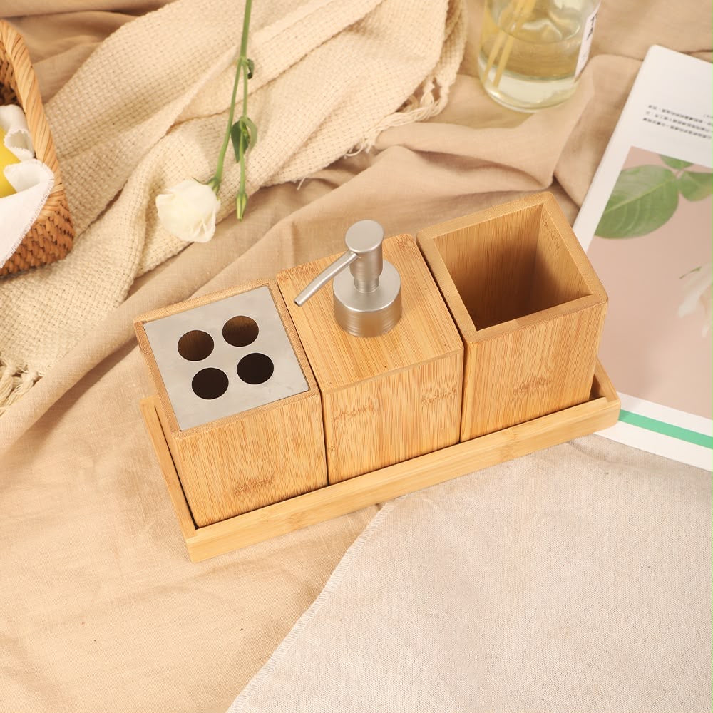 3-Piece Bamboo Bathroom Organizer Set