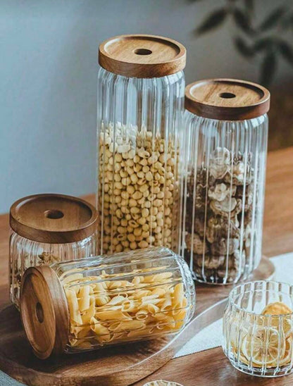 Wood Sealed Glass Jar with wooden lid