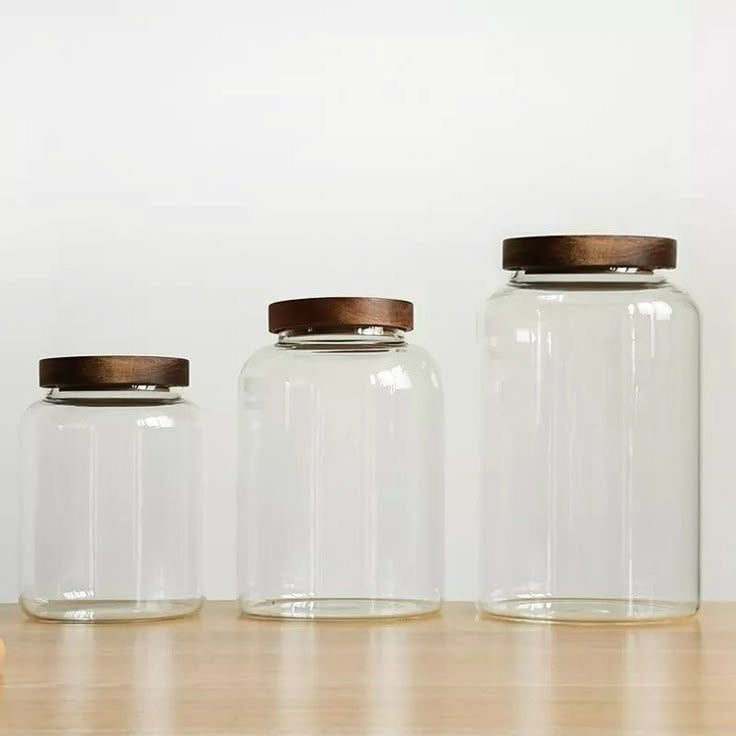 1pc wood lid glass airtight storage bottles