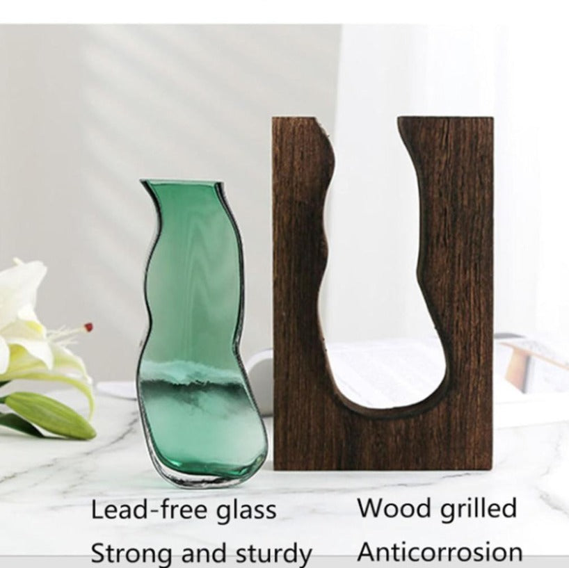 Glass Vase Embedded in Dark Tung Wood