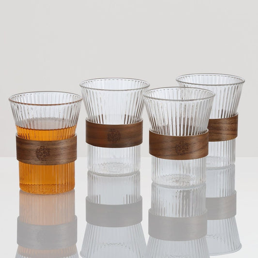 6 Glass Cups with Middle Wood