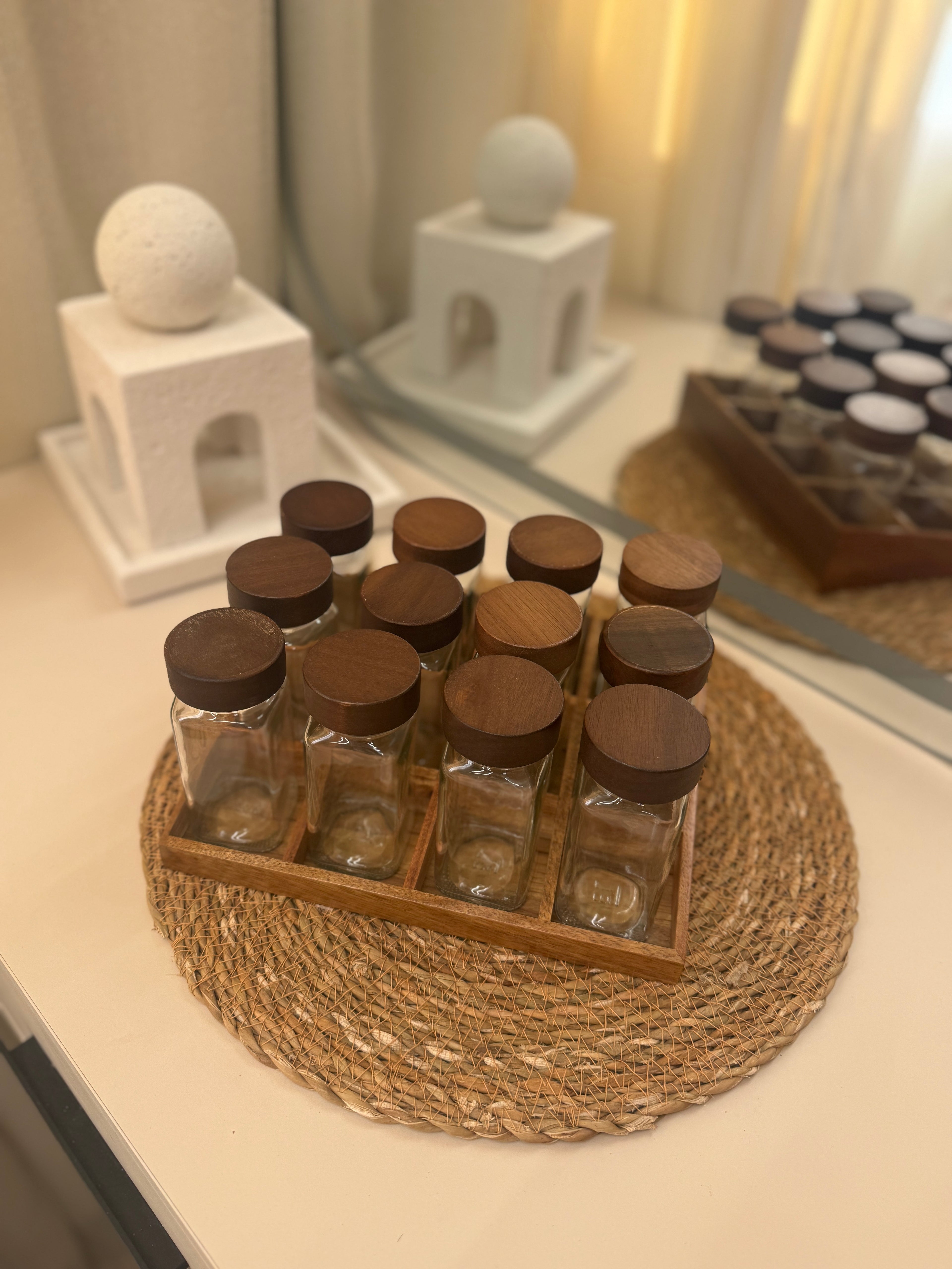Set of 12 Glass Jars With Wood Stand