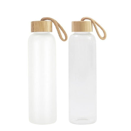 Glass water bottles with natural bamboo lids