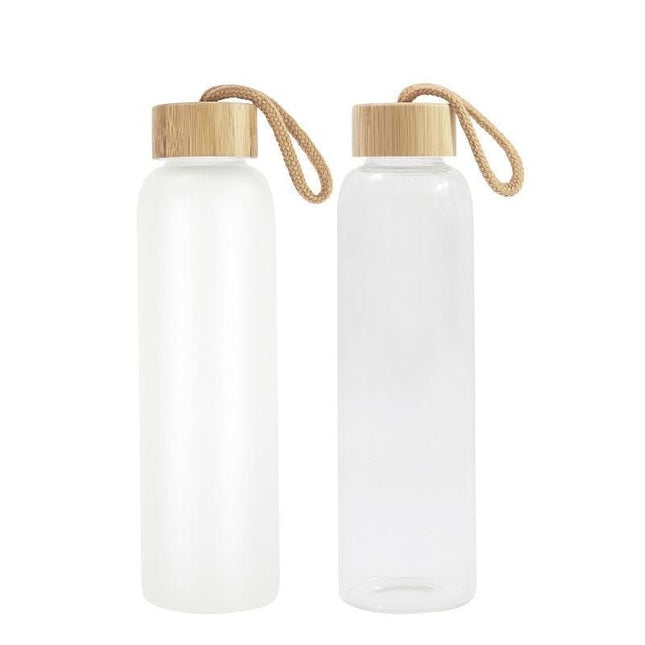 Glass water bottles with natural bamboo lids