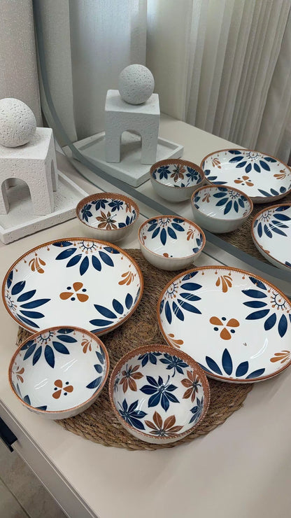 Elegant Floral Ceramic Serving Set – 6 Pieces