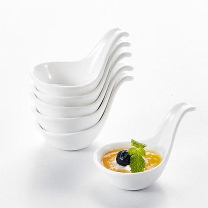 Set of 6 Elegant White Porcelain Snack & Sauce Bowls