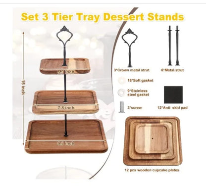 3-Tier Wooden Dessert Stand
