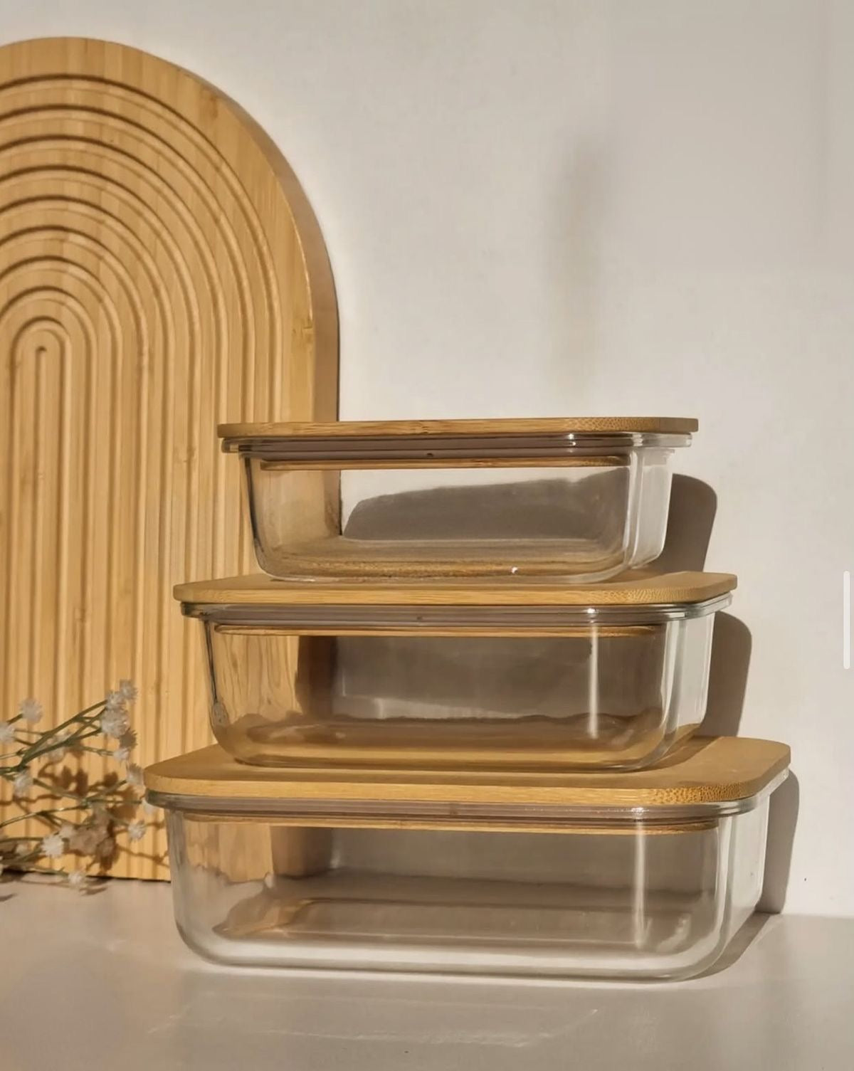 Glass Storage Containers with Bamboo Lids – Set of 3