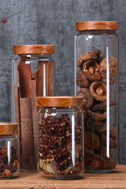 1pc Wood Lid Glass Airtight